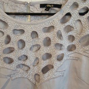 Grey Cap Sleeve Cinched Waist Jeweled Top Size Small